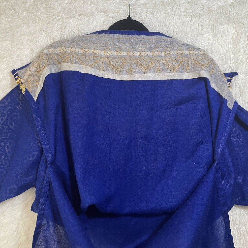 Vintage Embroidered Kaftan Kurti Royal Blue With Gold Scoop Neck - Picture 8 of 14